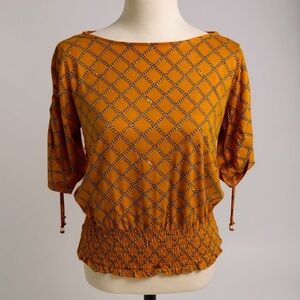 MICHAEL Michael Kors Chain Print Blouson Blouse Top in Marigold